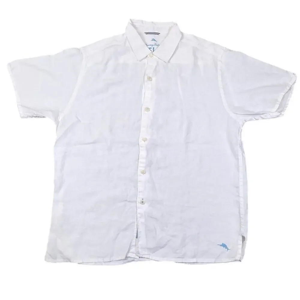 Tommy Bahama Relax Men's XL White Linen Blend Short Sleeve Button Up Shirt